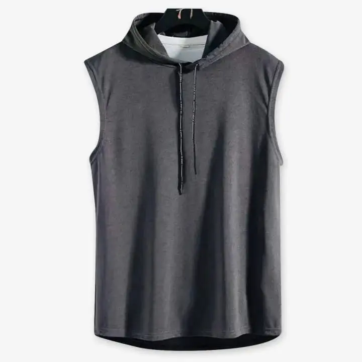 Men Cotton Hoodies Sleeveless Muscle Gym Sport Slim Vest Bodybuilding Hooded Hip Hop Streetwear Workout T-shirt 