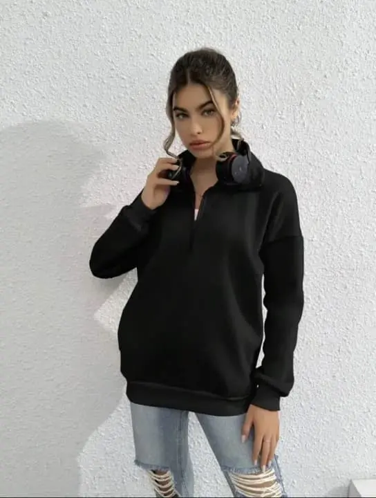Warm Full Sleeve Inner Fleece Half Zip Sweatshirt For Women 