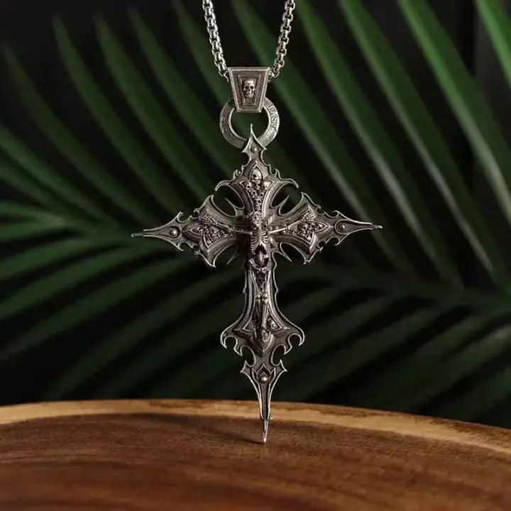 Gothic Purgatory Cross Skull Pendant Necklace Steampunk Amulet Jewelry NIUMAO 