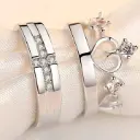 Free Size Crown Design Couple Rings With White Stones 