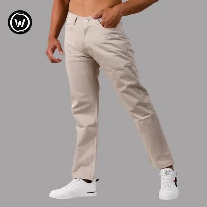 Wraon Light Cream Regular Fit Solid Premium Cotton Jeans Pant For Men - Fashion | Pants For Men | Men's Wear | Jeans Pants | 