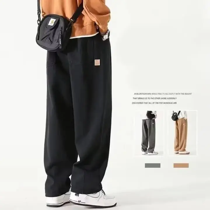 Original M-3XL American Fashion Brand Wide Leg Pants Men Green Khaki Joggers Baggy Drawstring Cargo Trousers Men Y2K All-match Pants 
