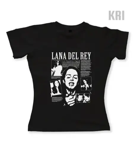 Crew Neck Ladies Slim Fit Lana Del Rey Printed Half Sleeve Crop Baby Tee in Black Color