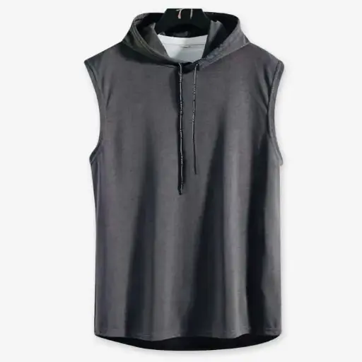 Men Cotton Hoodies Sleeveless Muscle Gym Sport Slim Vest Bodybuilding Hooded Hip Hop Streetwear Workout T-shirt 