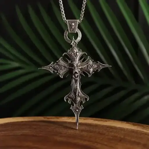 Gothic Purgatory Cross Skull Pendant Necklace Steampunk Amulet Jewelry NIUMAO 