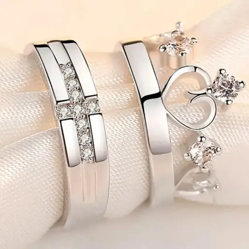 Free Size Crown Design Couple Rings With White Stones 